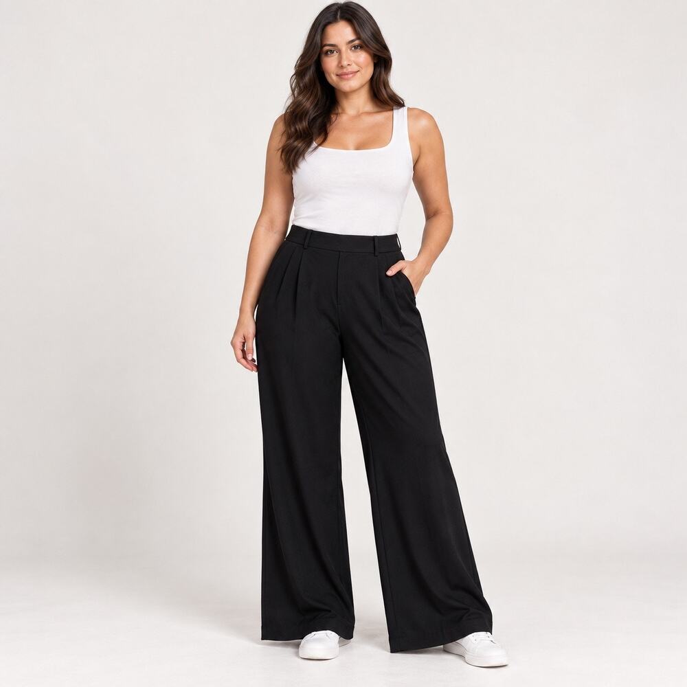 Halara Wide Leg Flare Pull On Comfort Pants Women’s 1X Black Pleated Pockets
